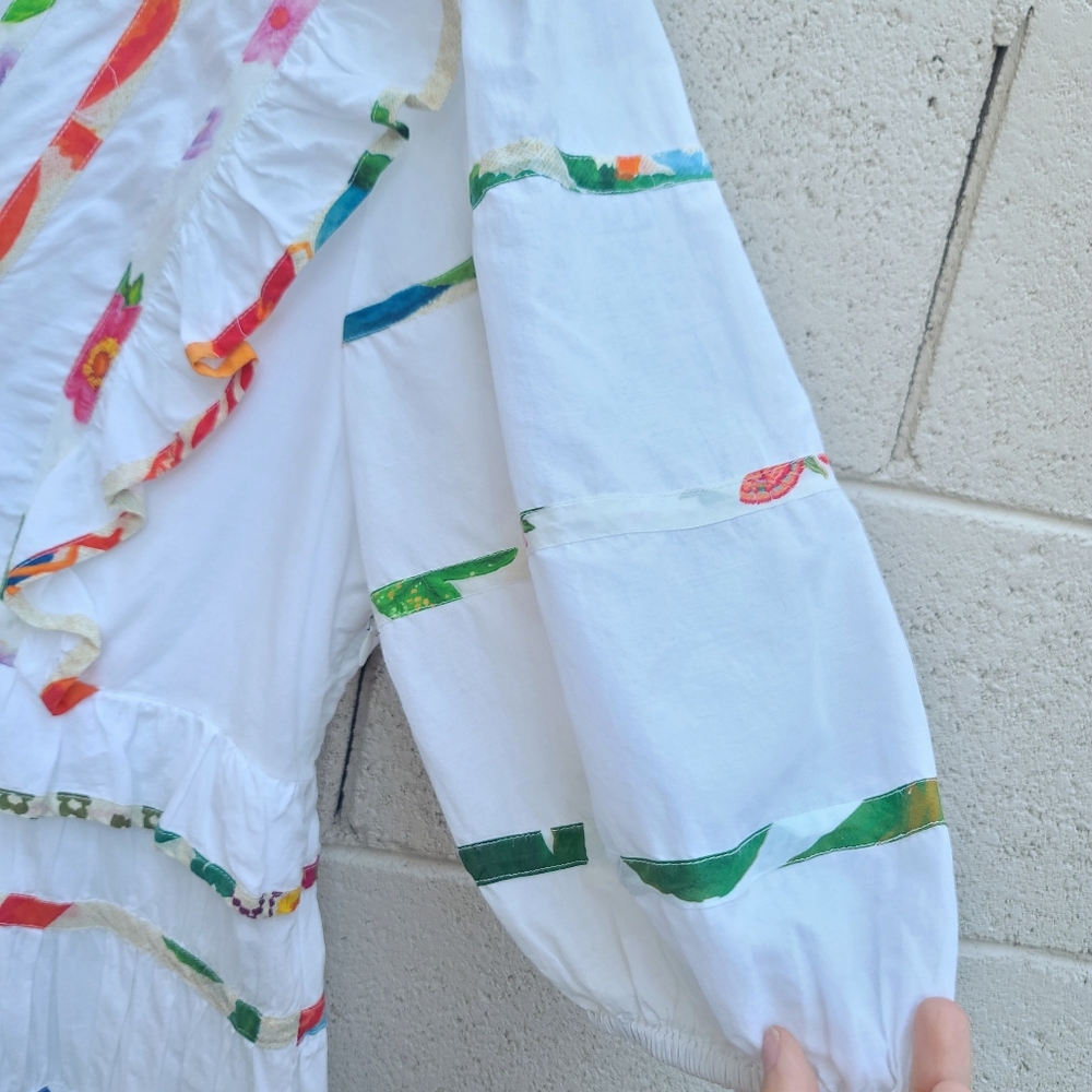 Farm Rio | Mixed Off-White Prints Midi Tiered Dress White Rainbow Size Large - Picture 7 of 14